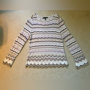 White House Black Market Taupe & Lavender Chevron Long-Sleeve Top